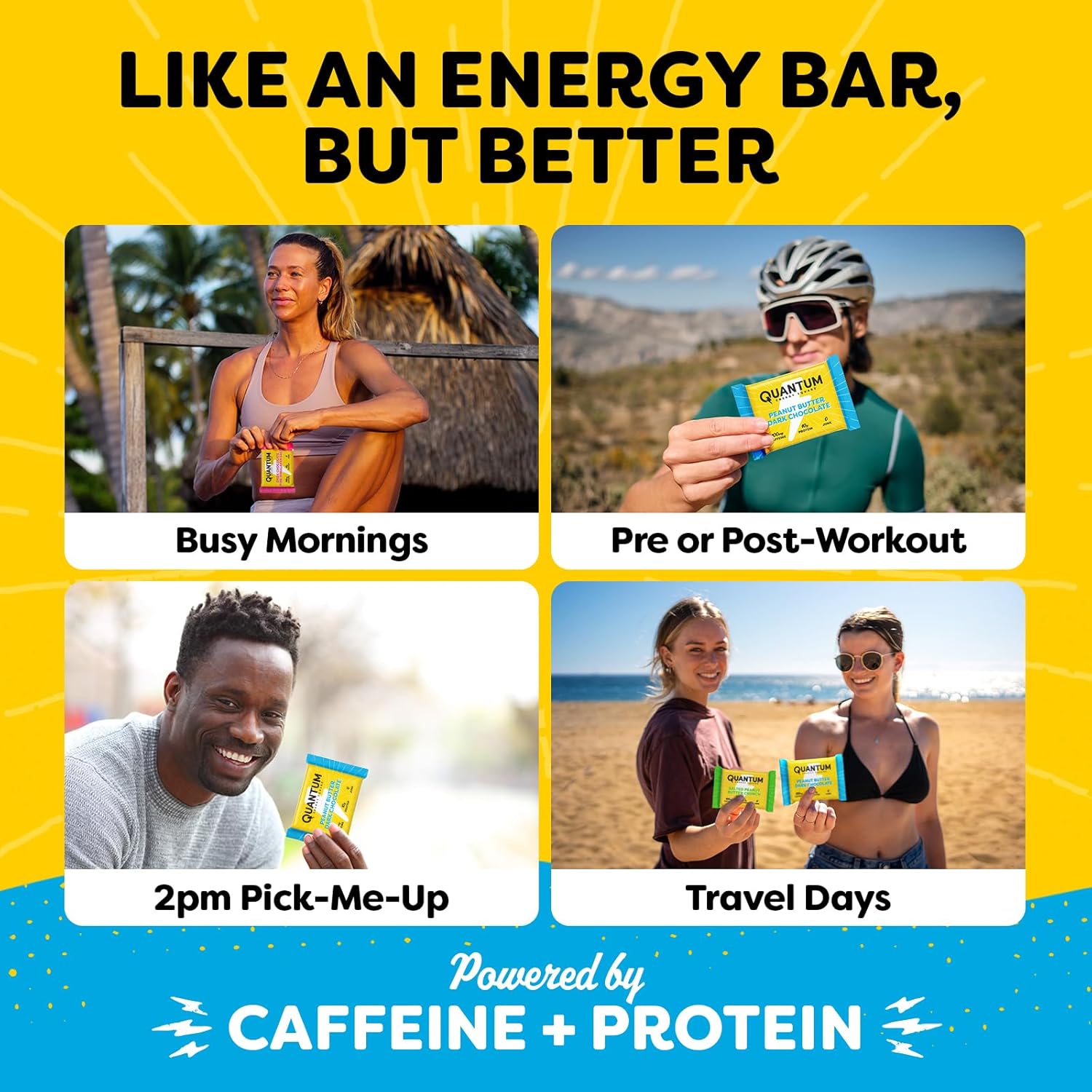 Quantum Energy Cubes: Energy bars with caffeine and 10 grams of protein.