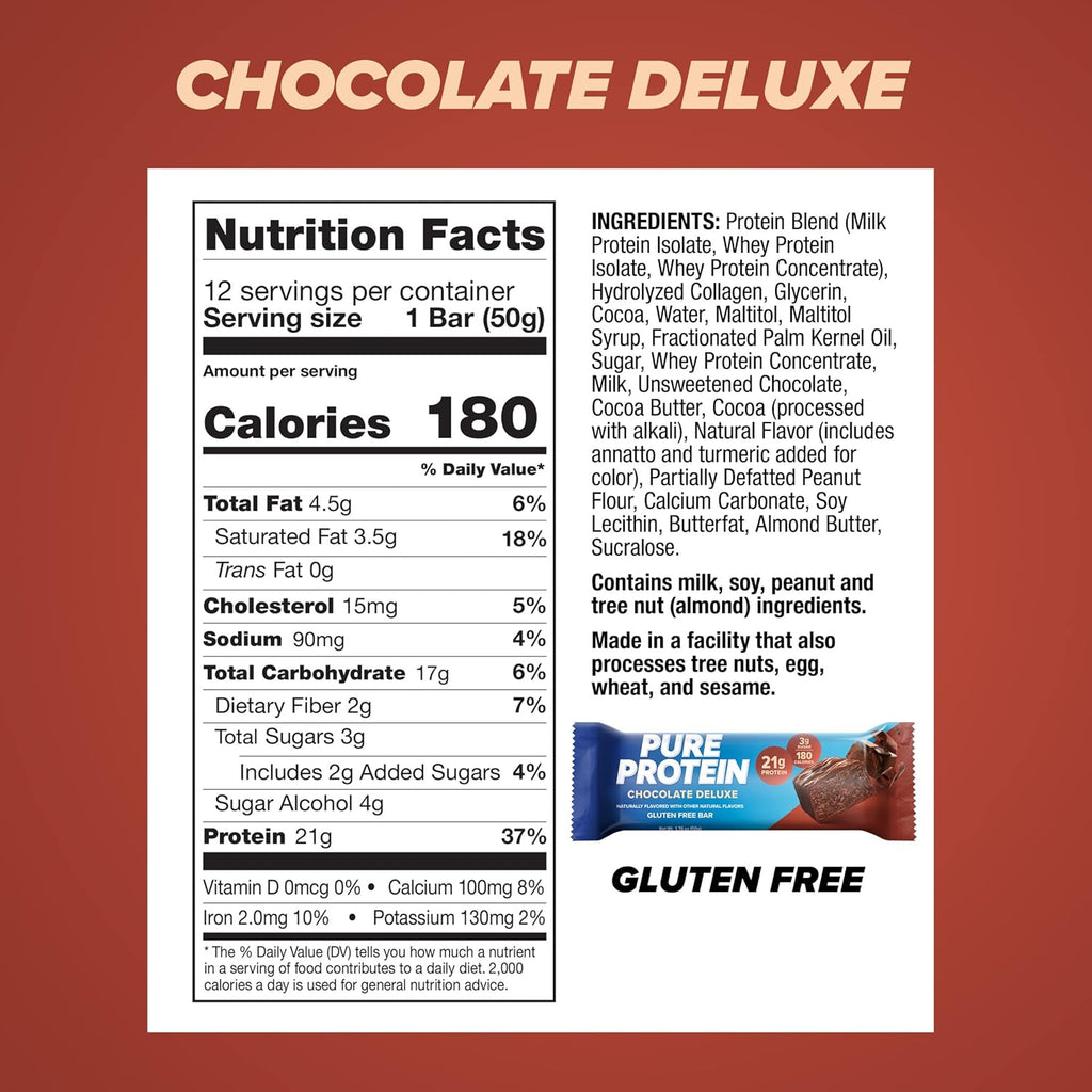 Pure Protein Bar, High Protein, Nutritious Snack, Energy, Low Sugar, 1.76 oz, 12 Count (1 Pack)