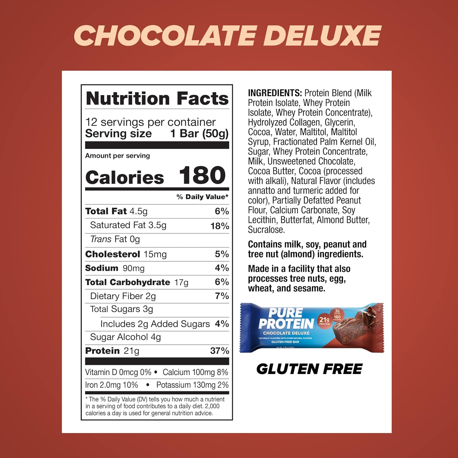 Pure Protein Bar, High Protein, Nutritious Snack, Energy, Low Sugar, 1.76 oz, 12 Count (1 Pack)