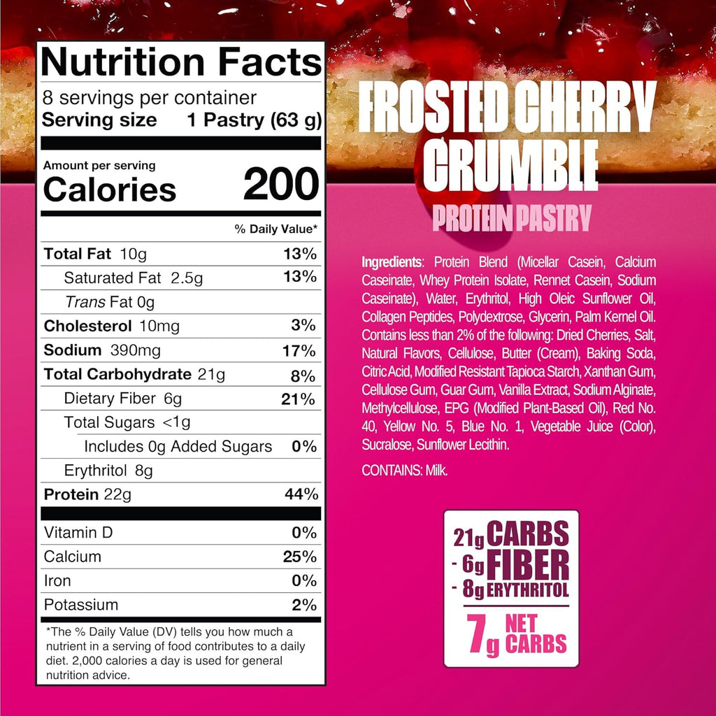 Legendary Foods 22g Protein Cake - Low Carb Meal Replacement Bar - 1 Box of 8 Zero Sugar Bars